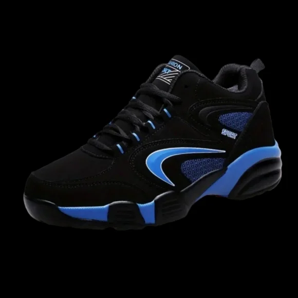 NWOT Men's US 6.5 Casual Fashion Sport Tennis Shoes, Black & Blue - Picture 5 of 9